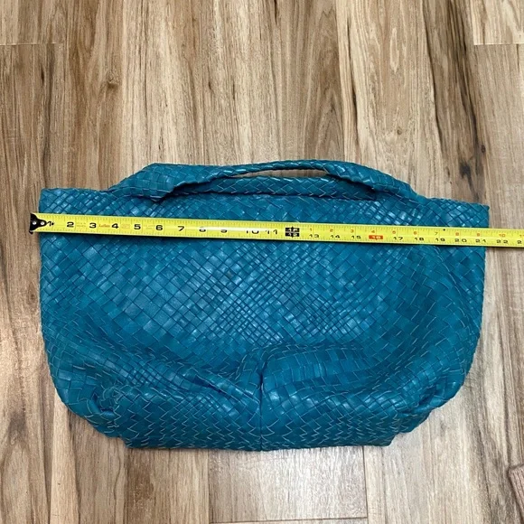 FALOR WOVEN ITALIAN SUPPLE LEATHER HANDBAG ITALIA TEAL W/ COIN POUCH ELEGANT EUC - Picture 12 of 14